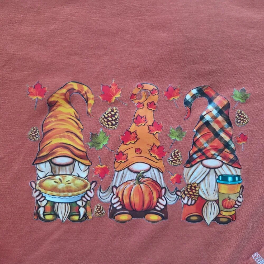 Noracora Women Long Sleeve Fall Gnome Halloween Leaves Print Shirt Size XL NWT